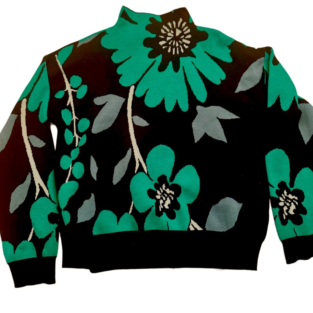 Nicole Miller Black and Green Floral Sweater